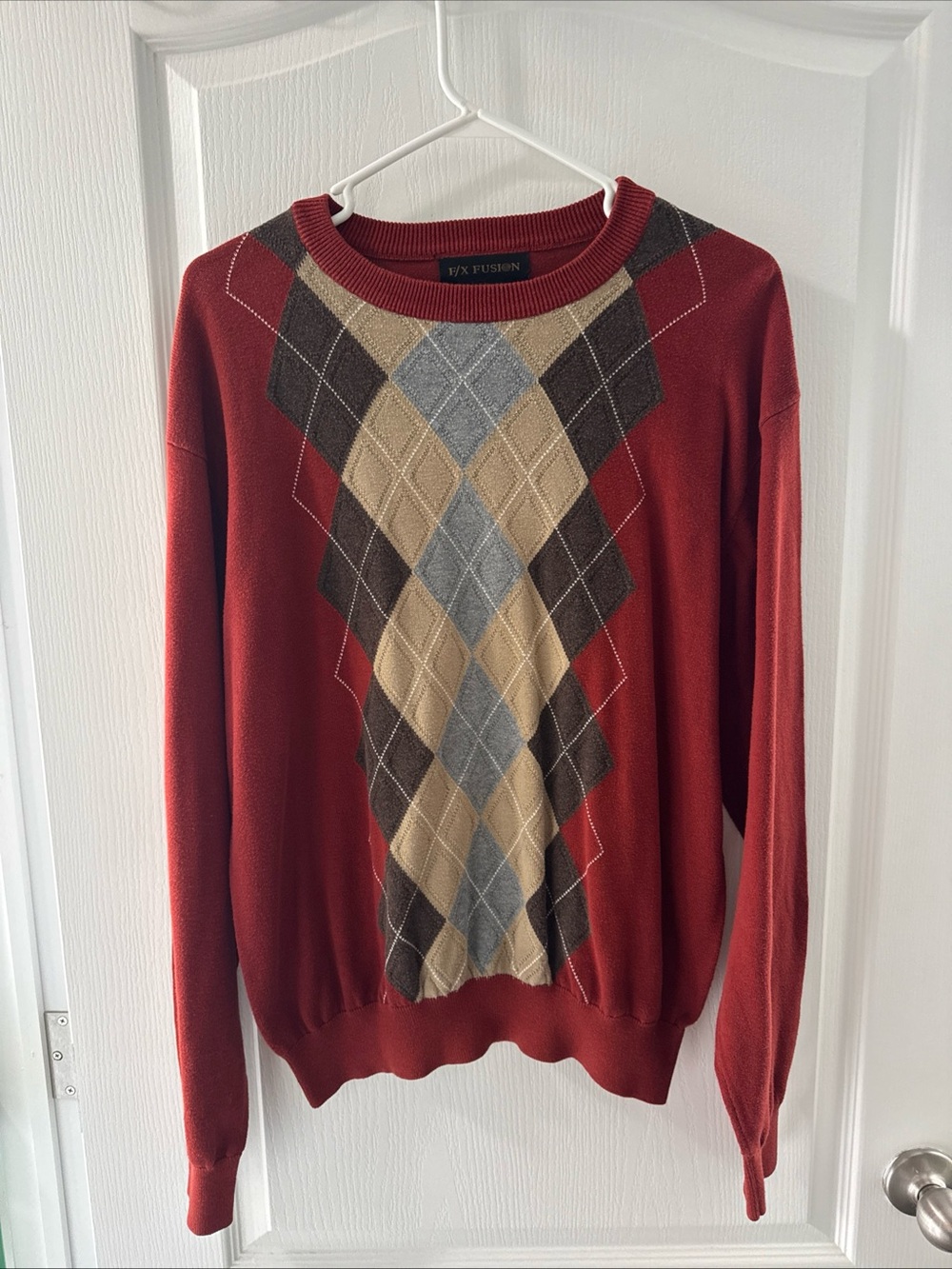 Men's Rust Argyle Crewneck Sweater